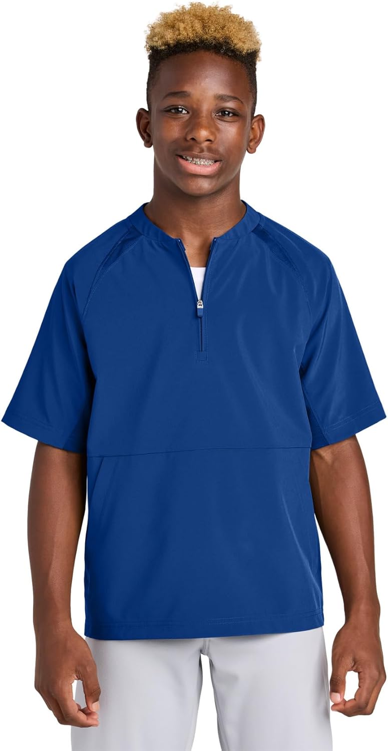 SPORT-TEK Youth Repeat 1/2-Zip Short Sleeve Jacket - Lightweight Short Sleeve Pullover for Boys & Girls, Front Side Pockets