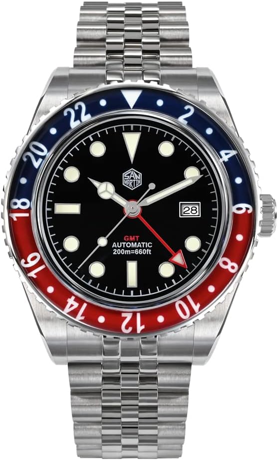San Martin 40mm Luxury Sports Style Full Luminous GMT Watches Bidirectional Bezel Sapphire Glass Automatic Mechanical Watch