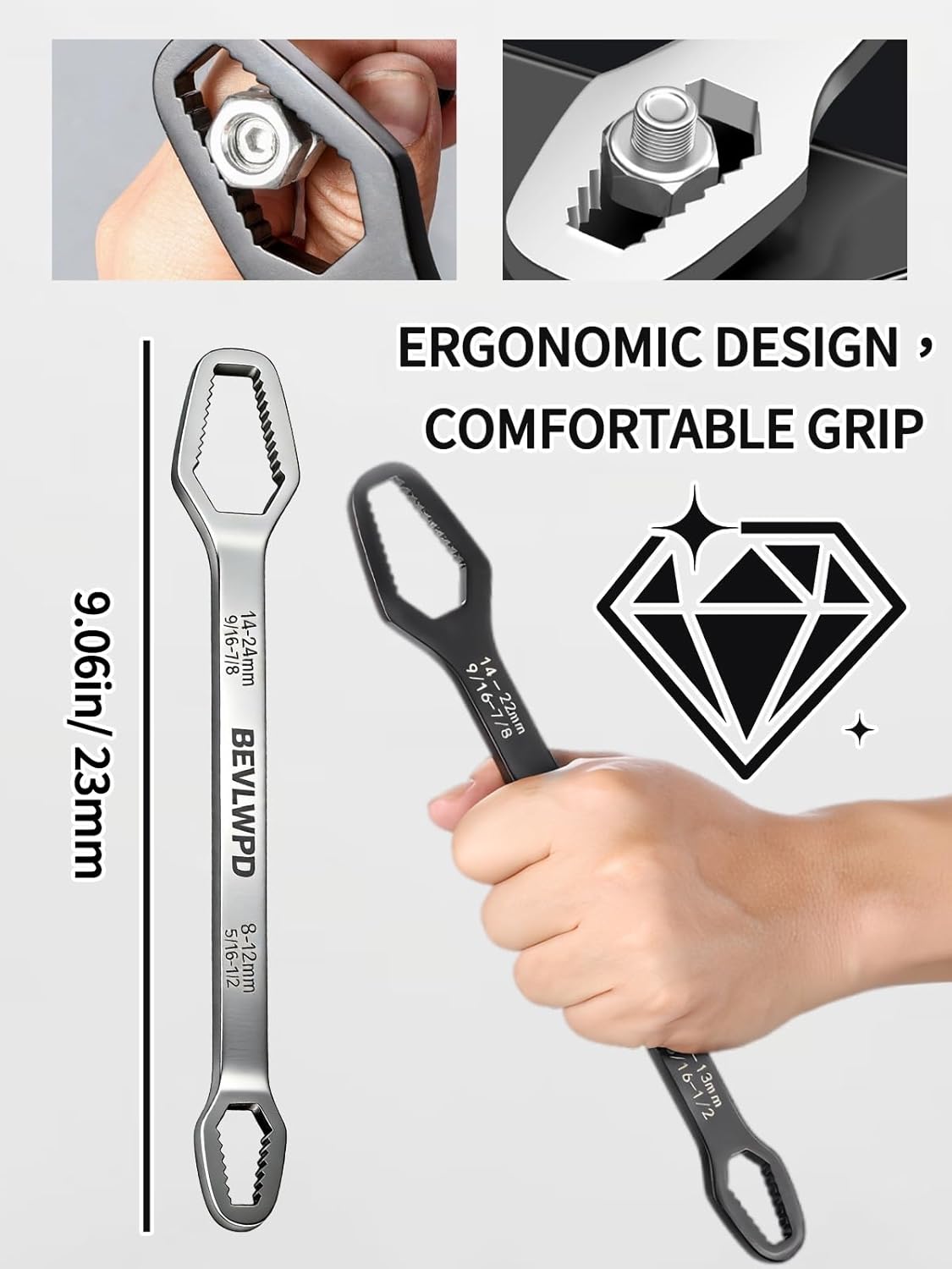 Universal Self Adjusting Wrench, Double End Car Torque Wrench, Multifunctional Sink Wrenches Set, Adjustable Self Tightening Wrenches for Shower Head, Steel Tool for Outdoor Repair(Black*2)