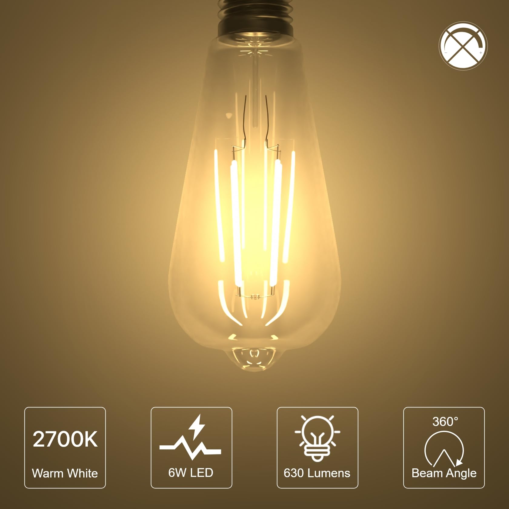 LUTW E27 Vintage Light Bulbs, 6W ST64 Edison Screw Bulb 60W Equivalent, 630LM 2700K E27 LED Bulb Warm White - Image 3