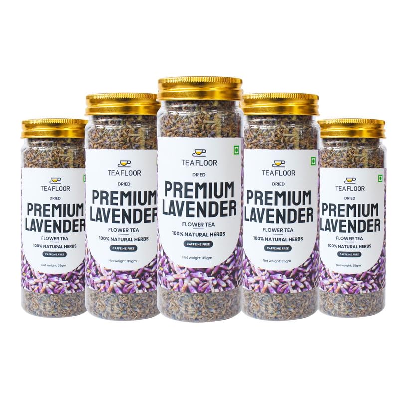 Image of TEAFLOOR 100% Dried Natural Lavender Buds Flower Tea: Aromatherapy in every cup || Reduce stress, Authentically Flavorful and Adaptable || Whole Flower Buds, Caffein Free || 35g (Pack of 5) ||