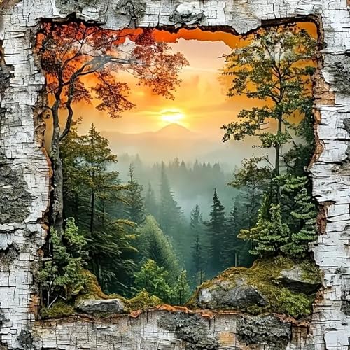 5D Pintura de Diamantes Paisaje Forestal y Montañoso, Diamond Painting Adulto Principiantes, Kit Completo DIY Cuadro con Diamantes, Arte Manualidades Relajante para Decoración de Pared y Hogar 30x30cm