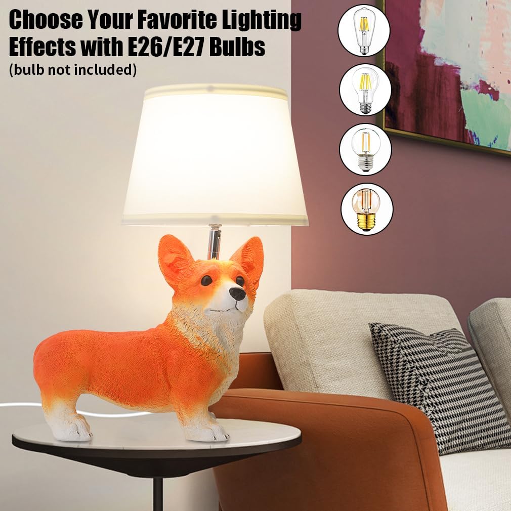 Corgi Unique Table Lamp, Cute Puppy Shaped Desk Lamps for Bedroom, Resin Bedside Table Lamp with 360°Rotating Head, Kids Desk Lamp Animal Lamp for Home Decor, Gift, Cute