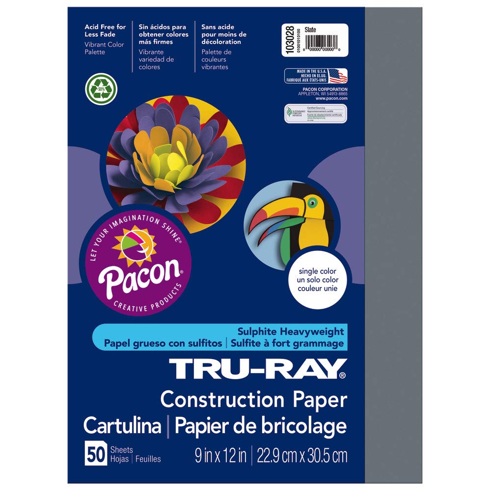 TRU-RAYHeavyweight Construction Paper, Slate, 9" x 12", 50 Sheets