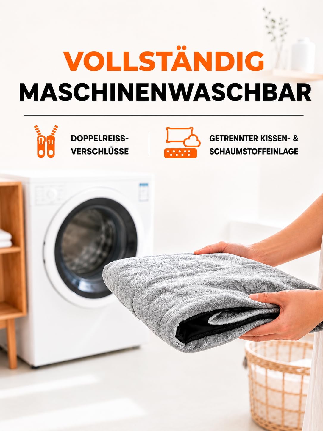 Upvilla Orthopädisches Hundebett XL, Hundekorb Waschbar mit Eierförmiger Kistenschaum，Wasserdicht Hundesofa mit rutschfeste Unterseite und Vierseitiges Kissen (Grau, L117xB76xH19cm)
