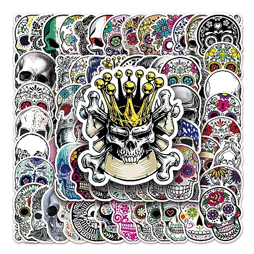 SANYUANHE 100 Pièces Autocollants de Sucre Crâne,Aesthetic stickers,Autocollants Motif Mexicain Jour De La Mort pour Halloween Gourdes Moto Valise Vélo Snowboard...