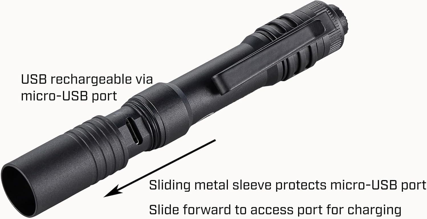 Streamlight 66606 MicroStream USB 250-Lumen 1150-Candela EDC Ultra-Compact LED Flashlight with Rechargeable Battery, Easy-Open Box, Blue