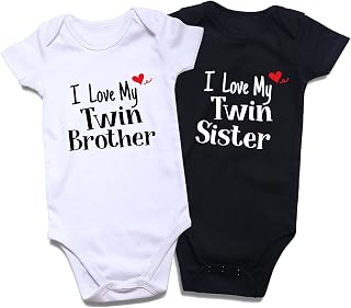 DEFAHN Twins Infant Baby Boy Girl Bodysuit  2Pcs Unisex Funny Letter One~Piece J - Compare price