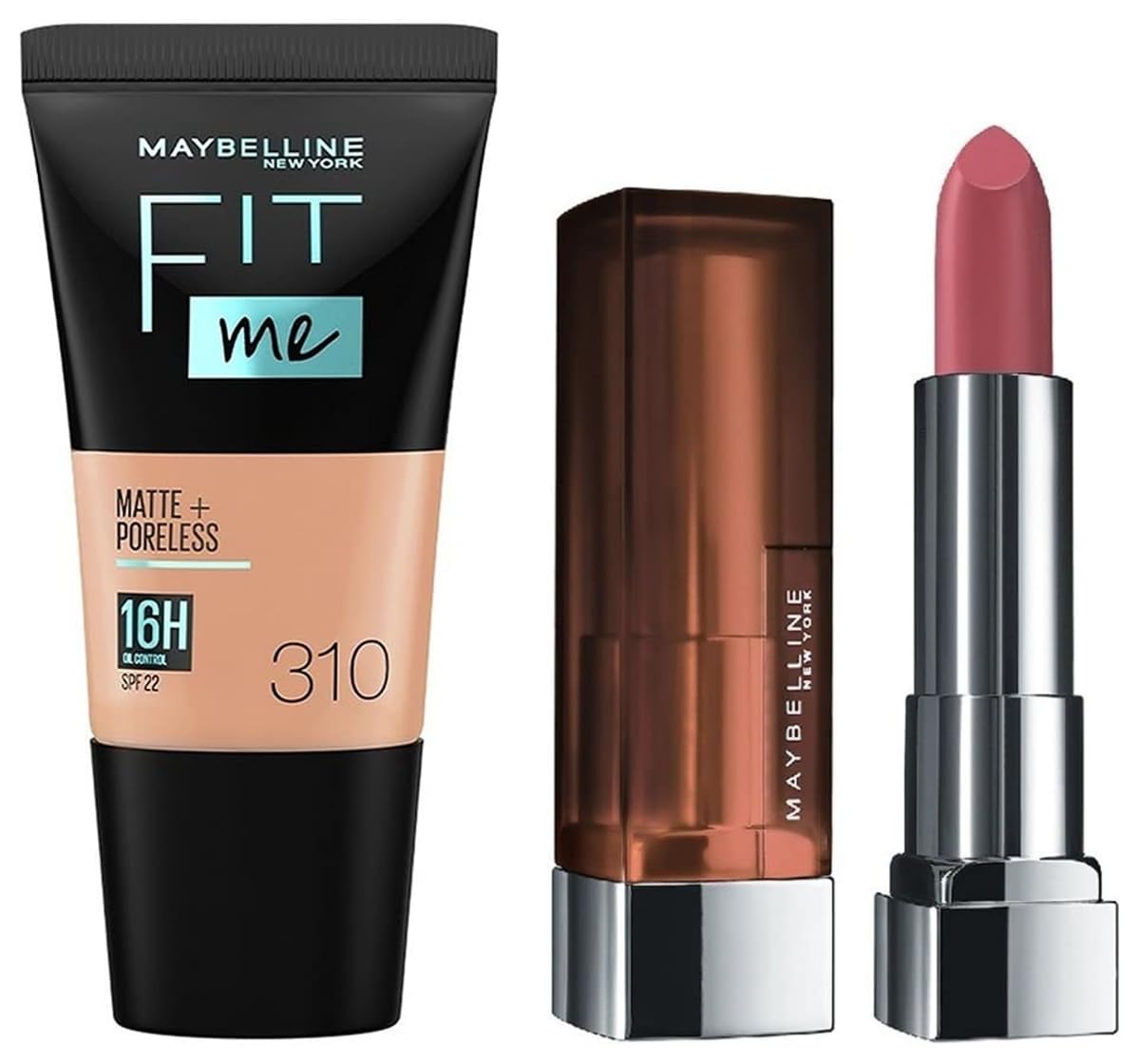 Maybelline New York Fit Me Matte+Poreless Liquid Full Coverage Foundation For Oily Skin Tube,310 Sun Beige,18Ml And New York Color Sensational Creamy Lipstick,660 Touch Of Spice,3.9G,Pack Of 1