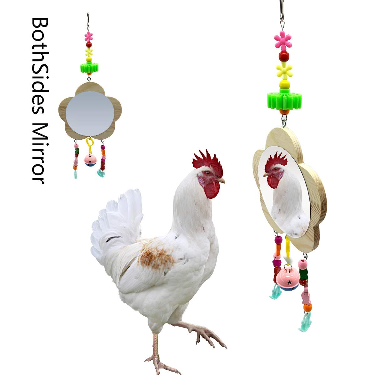 Vehomy Chicken Toys for Hens with Mirrors Chicken Wood Mirror Toy with