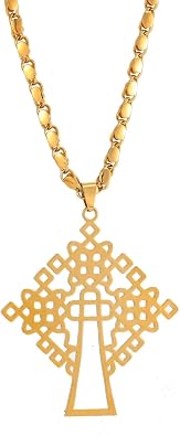 Ethlyn 18K Gold Plated Ethiopian Cross Pendant with Ethiopian Eritrea Items Pendant Necklace for men women