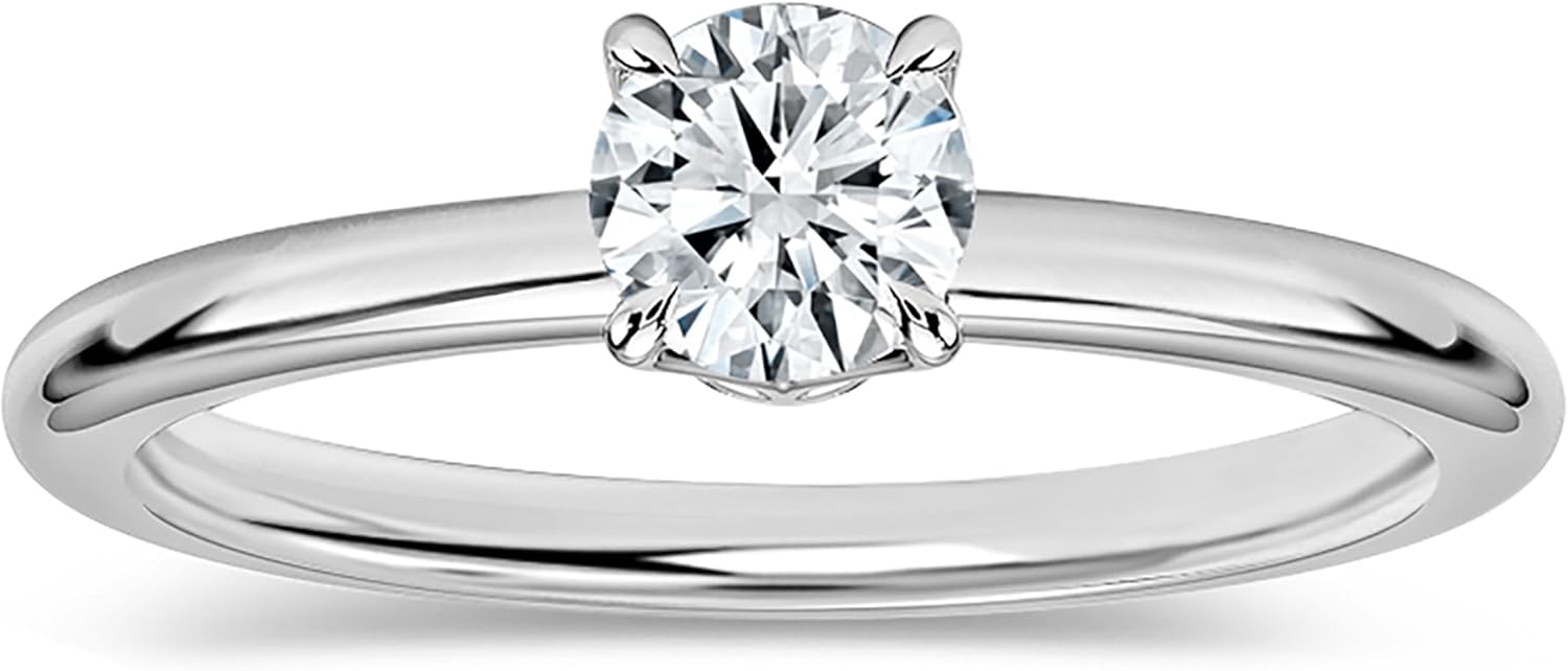 Round Moissanite or Lab Grown White Diamond Classic Solitaire Engagement Ring for Women in 925 Sterling Silver