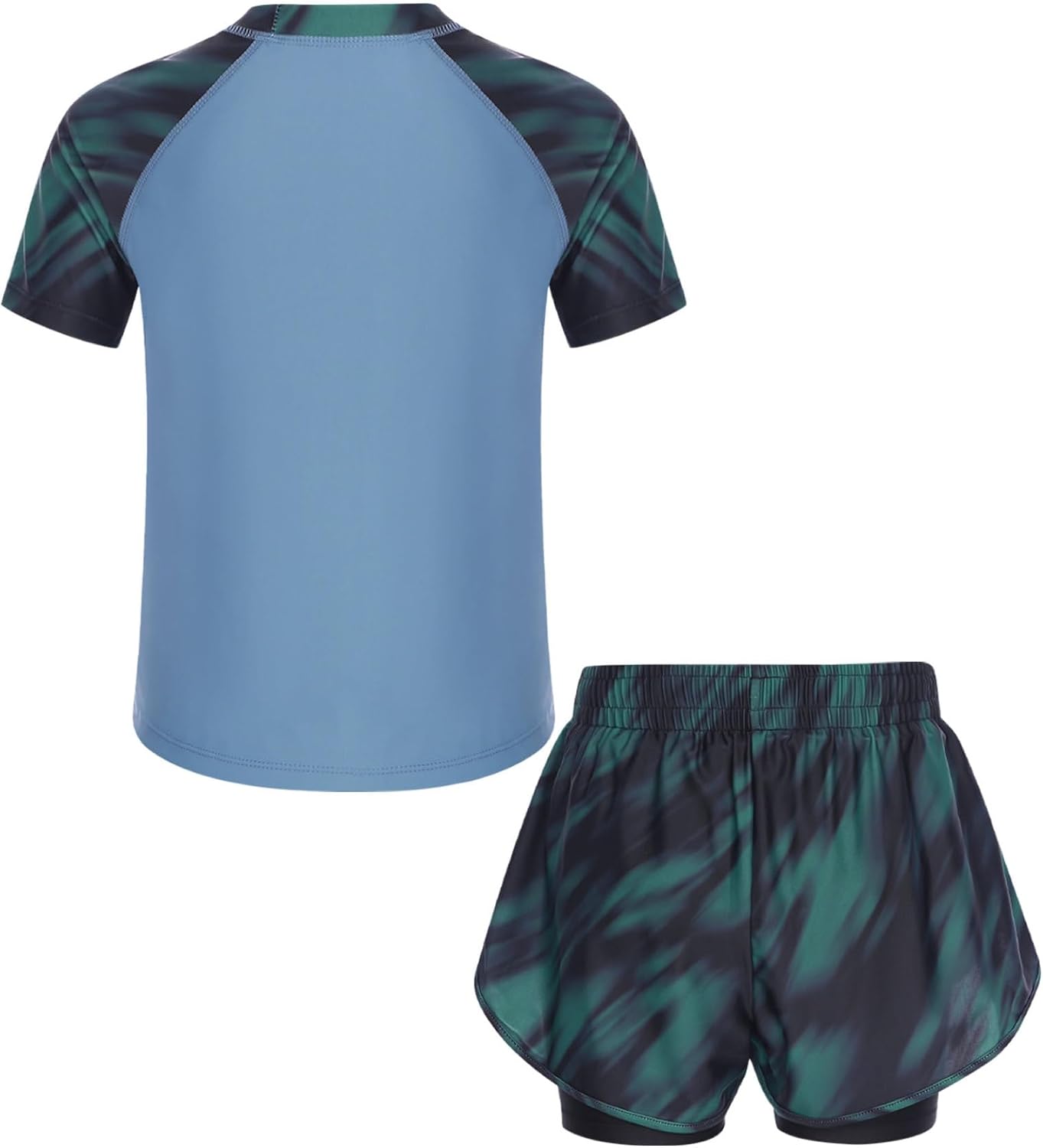 Kids Boys Short Sleeve Swim Shirts with 2 Legs Shorts 2 Pieces Athletic Swimsuits