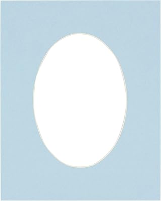 11x14 Mat Bevel Cut for 9x12 Photos - Precut Baby Blue Oval Shaped Photo Mat Board Opening - Acid Free Matte to Protect Your Pictures - Bevel Cut for Family Photos, Pack of 1 Matboard