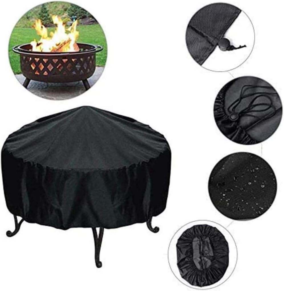 qiuqiu Round Fire Pit Cover, Heavy Duty Large Waterproof Fire Pit Cover,Outdoor Grill Cover, Waterproof Protective Garden Patio Outdoor Fire Bowl Cover with Drawstring-102×45cm