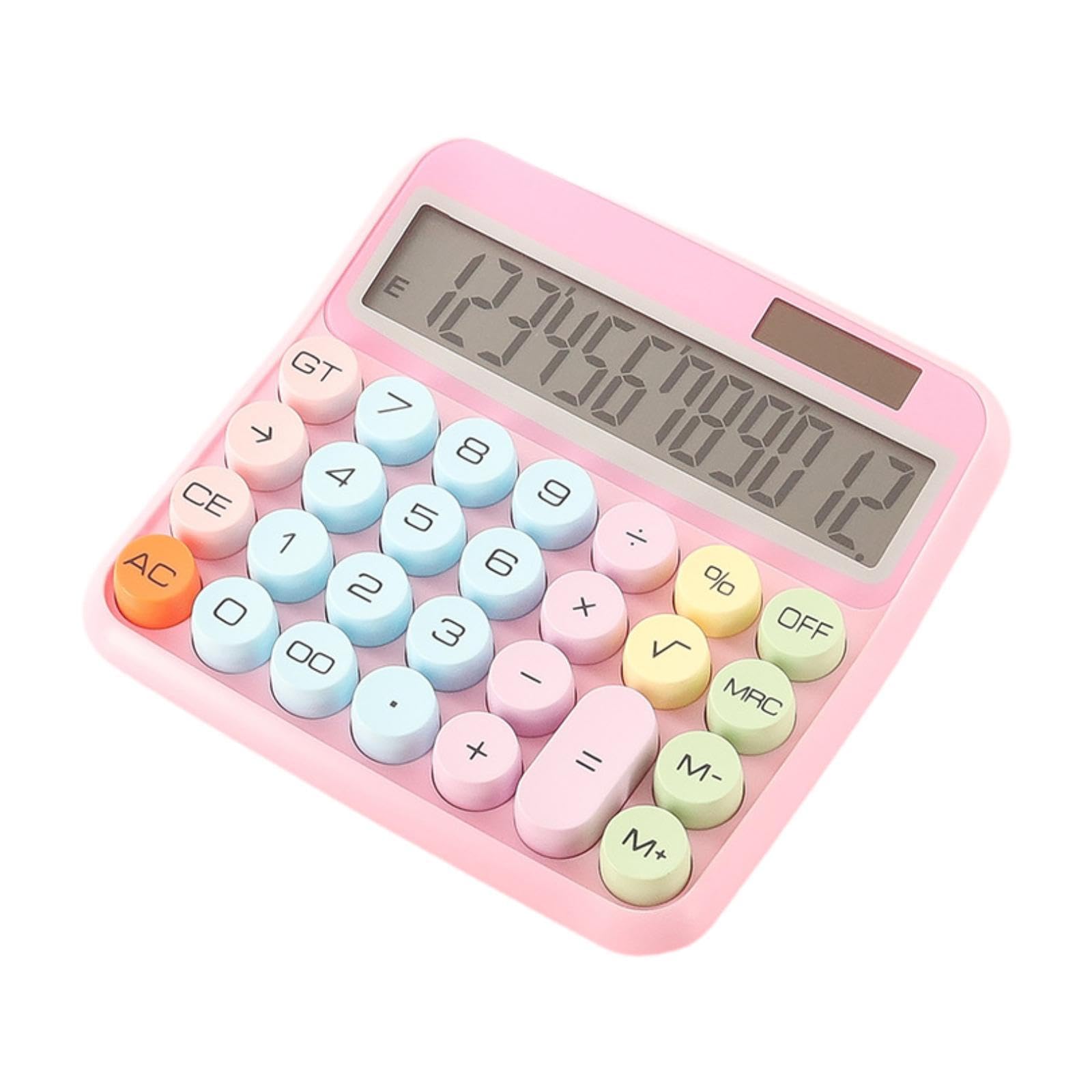 Calculadora mecánica rosa de escritorio con 12 dígitos y panel solar