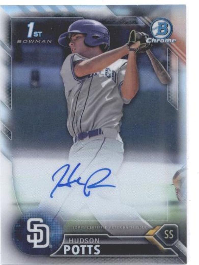 2016 Bowman Draft Chrome Draft Pick Autographs Refractors #CDA-HS Hudson Potts San Diego Padres Baseball Card (Autographed) NM-MT /499