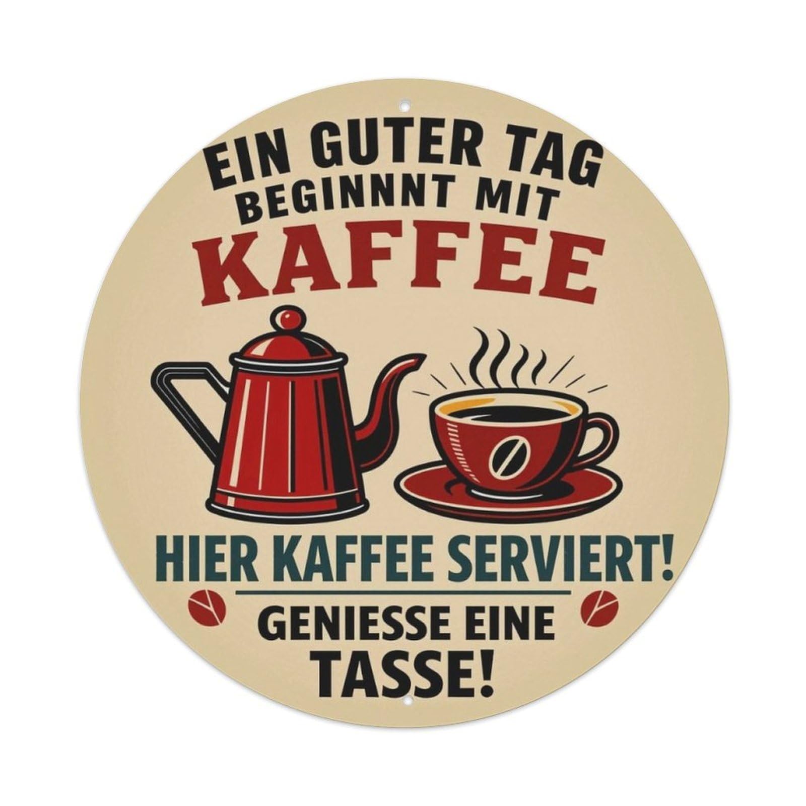 Vintage German Coffee Quote Round Decor Sign Vintage Aluminium Metal Sign, Retro Wall Decor for Home, Bar, Garage & Farmhouse 20x20cm