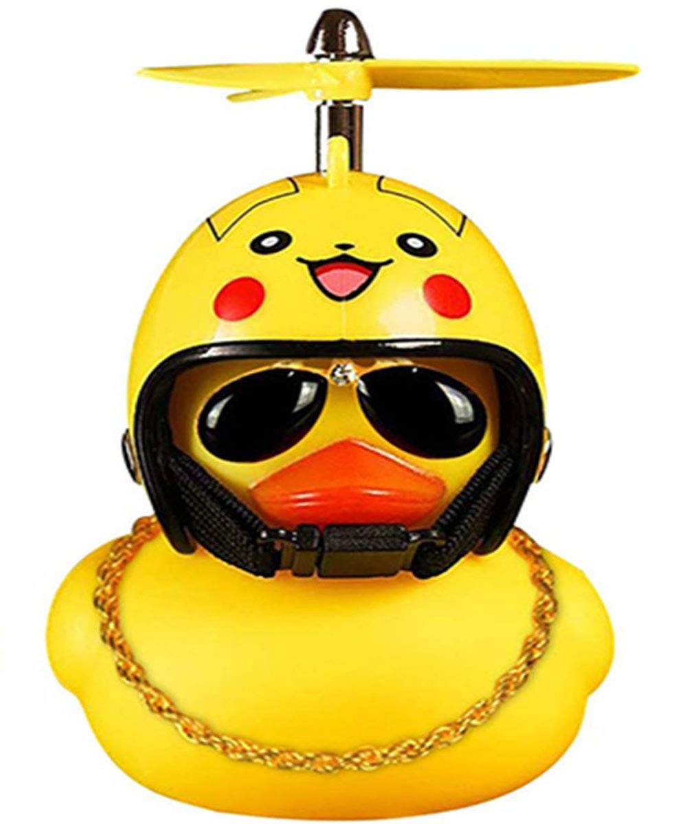 Gydthdeix 1 Pcs Rubber Yellow Duck Toy Car Ornaments Dashboard Decorations with Take-Copter Helmet for Adults, Kids, Women, Men Set style A17