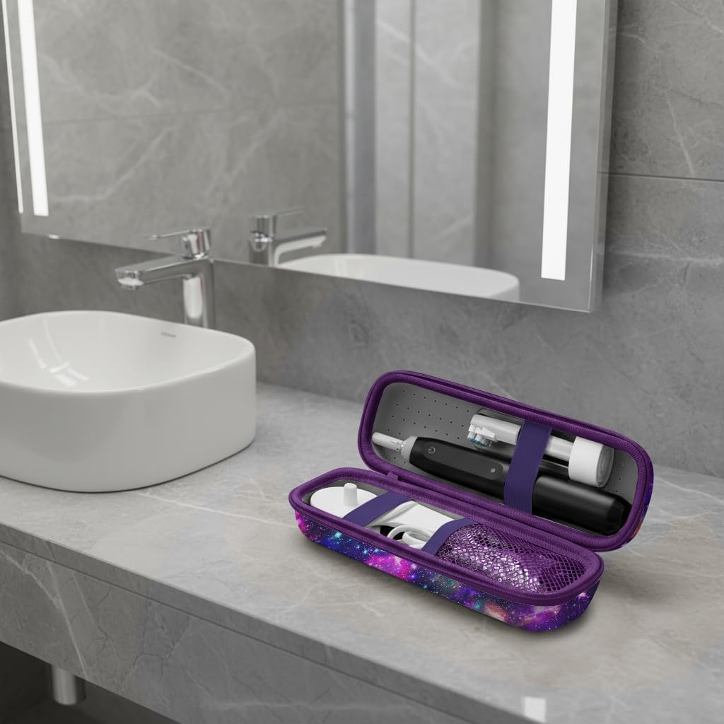 WIRESTER Electric Toothbrush Travel Case, Portable Toothbrush Box Holder Compatible with Oral-B Pro 1000 2000 3000 3500 5000, for Philips Sonicare ProtectiveClean 4100 6100 7500 - Purple Nebula Galaxy