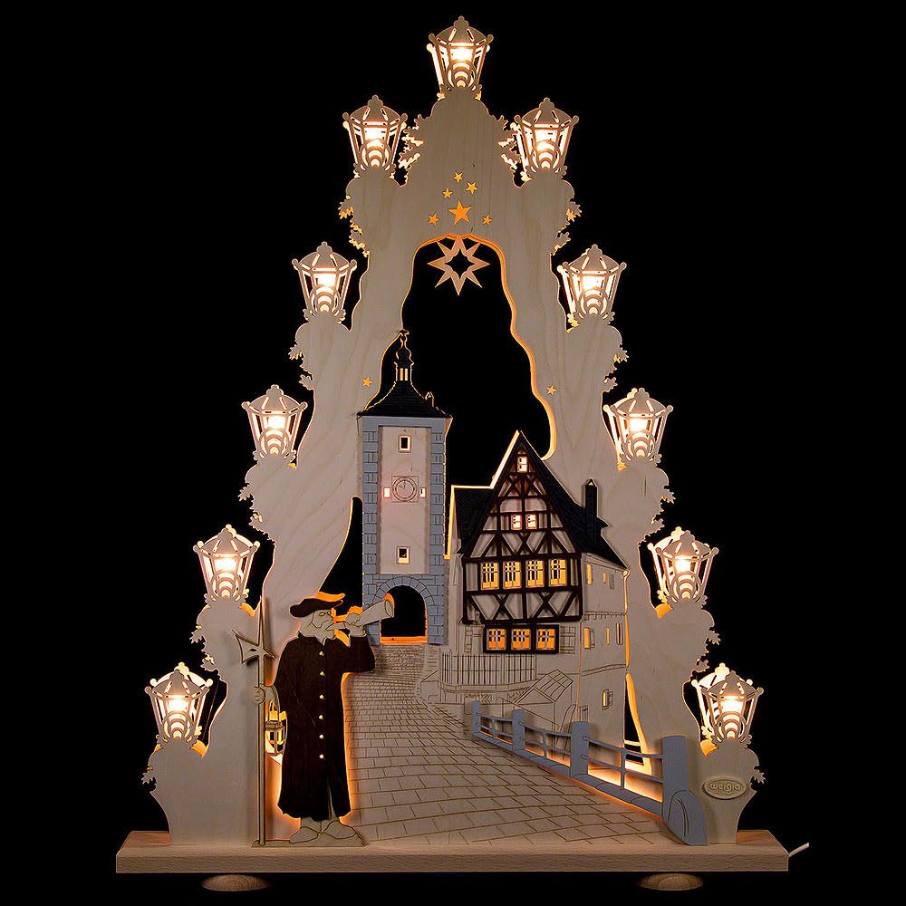 WEIGLA Lichterspitze Aus Dem Erzgebirge – Motiv Rothenburg Ob Der Tauber, LED Lichterbogen Mit 7 Lampen, Weihnachtsdeko Aus Holz