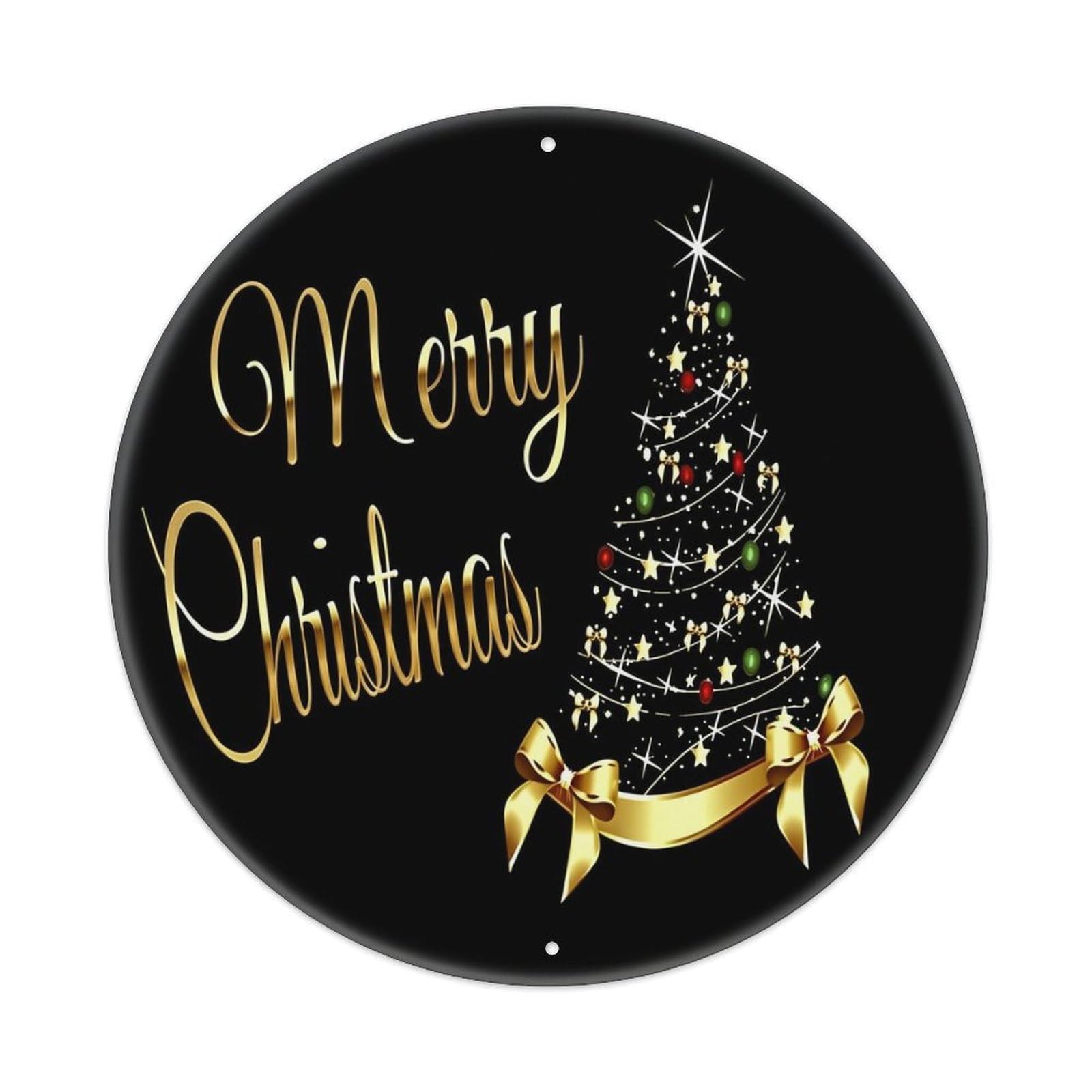 Merry Christmas Tree Gold Bow Tin Sign Metal Poster Vintage Metal Signs for Home Man Cave Bar Cafe Kitchen laundry room Wall Decorations Gift 8x8Inch