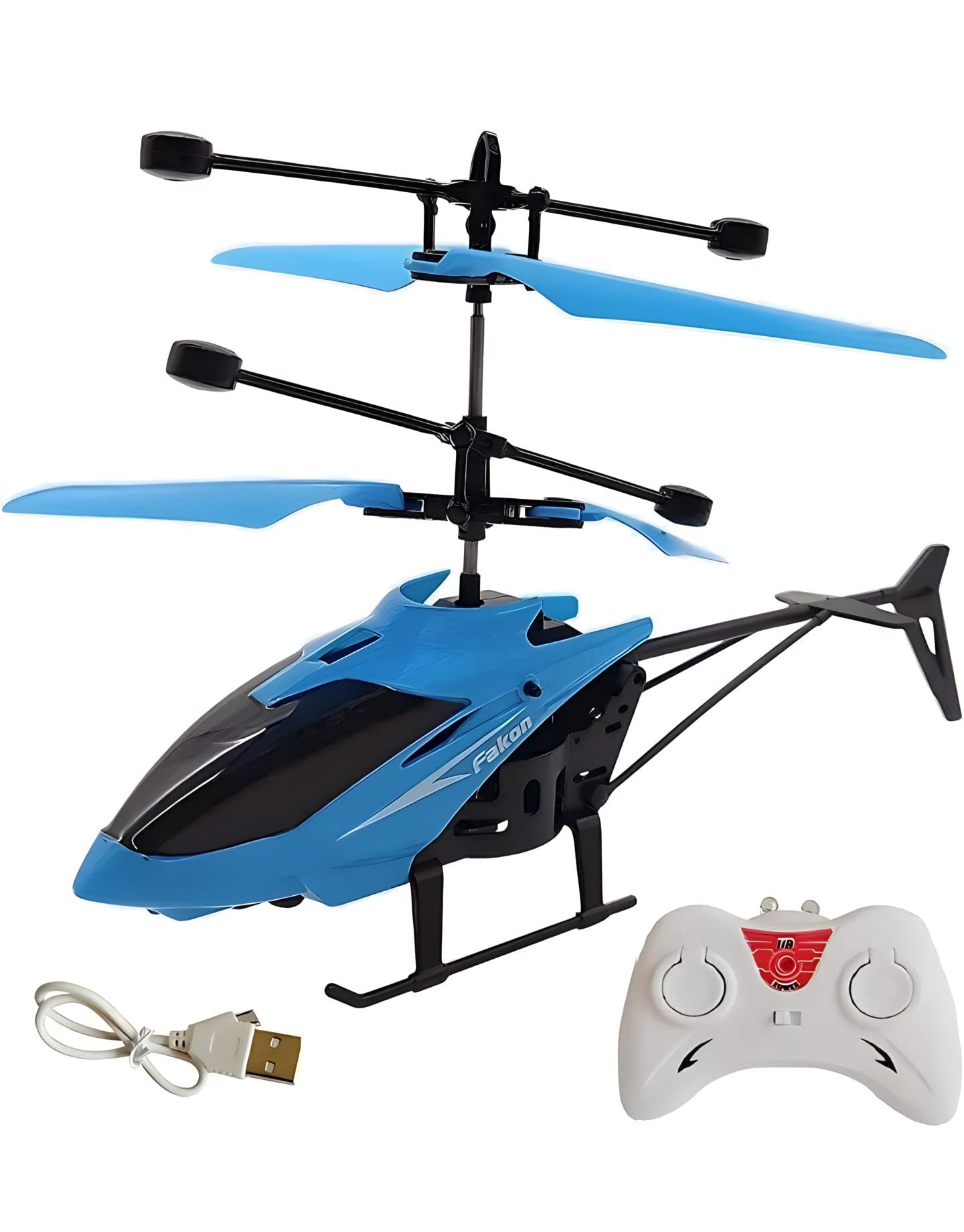 Remote Control Helicopter Toy for Kids and Hand Sensor Charging Helicopter with 3D Lights Radio Remote Control Helicopter 2 in 1 Toys for Kids (Outdoor and Indoor Flying) | Blue