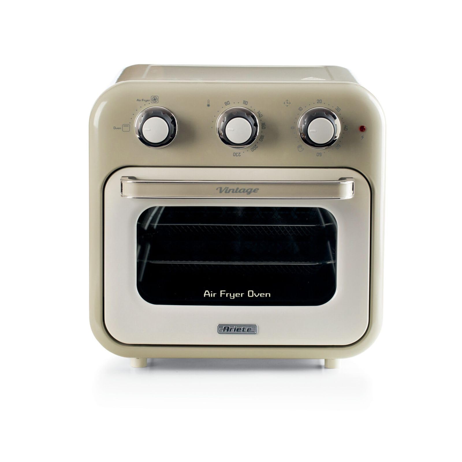 Ariete Vintage, 4632 Friteuse et Four 2en1, Capacité 16 L, Paniers et Rôtisserie en acier inoxydable, Température jusqu'à 230°, Minuterie 60 minutes, Double Verre, 1400W, Beige