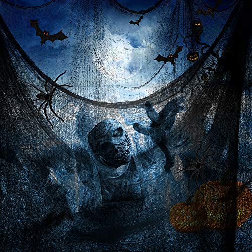 Halloween Creepy Cloth Giant (80 x 400 in.) Scary Gauze Cloth Spooky Halloween Decorations Party Supplies Decor Outdoor Yard Home Wall Haunted House Doorways Patio Garden Black2