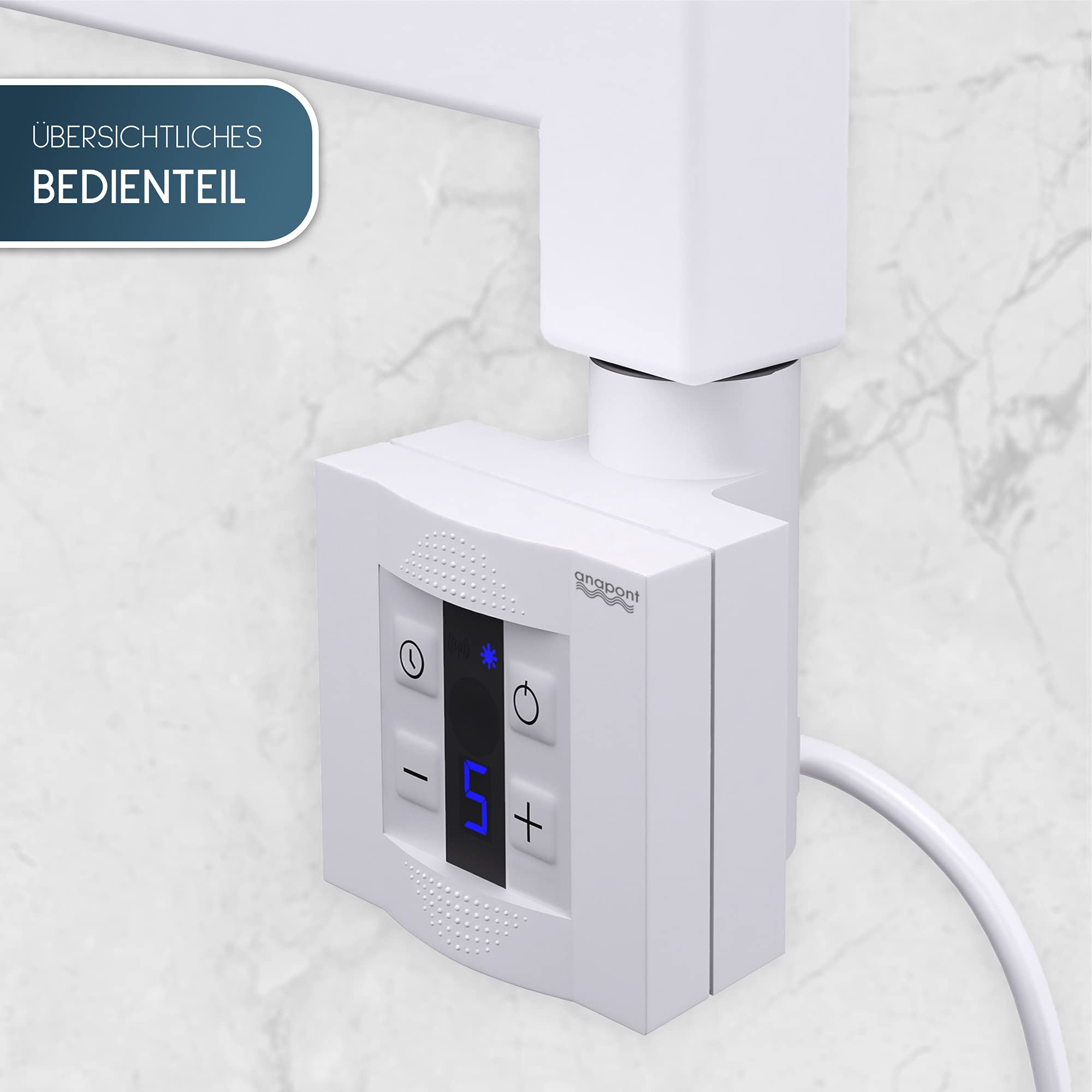 anapont Elektryczny designerski grzejnik łazienkowy Warp S w kolorze białym, z grzałką i wkładem grzejnym do wyboru, dostępny w różnych rozmiarach, wysokiej jakości wieszak na ręczniki (wkład grzewczy: KTX-4, 1110 wys. x 500 b)