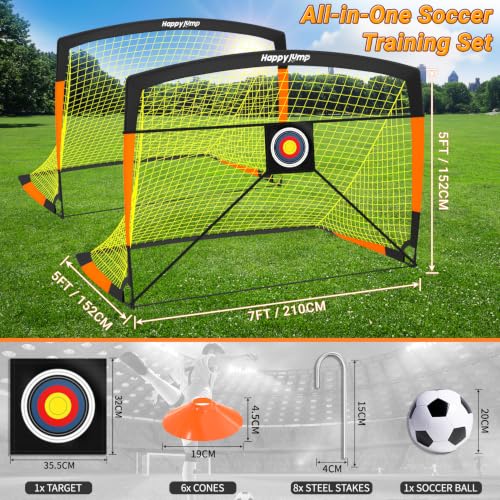 Image of Happy Jump Football Goal 3x2.2FT, 4x3FT, 5x3.6FT, 7x5FT Pop-Up Football Training for Backyard