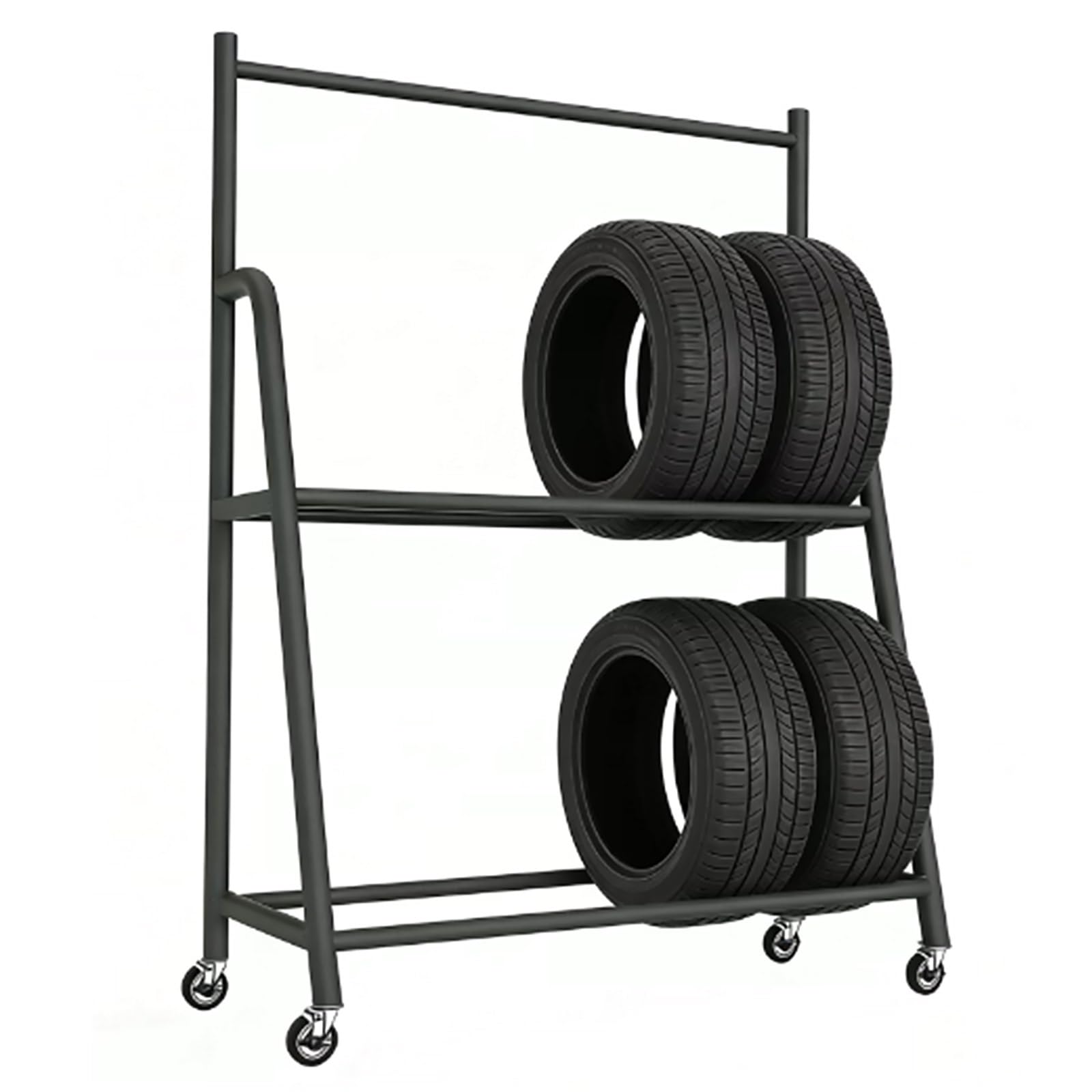 AKFNCJE Rolling Tire Rack, 2-Tier Adjustable Tire Storage Cart with Wheels