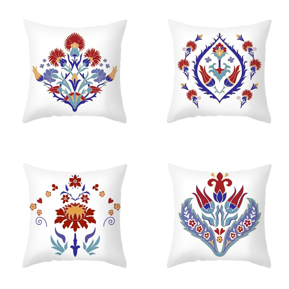 Chenlane Silk Couch Pillow Covers Art Cushion For Patio Furniture Ethnic Retro Pattern, Modern Extra Large Exquisite Prints 50x50 cm, 4Pcs