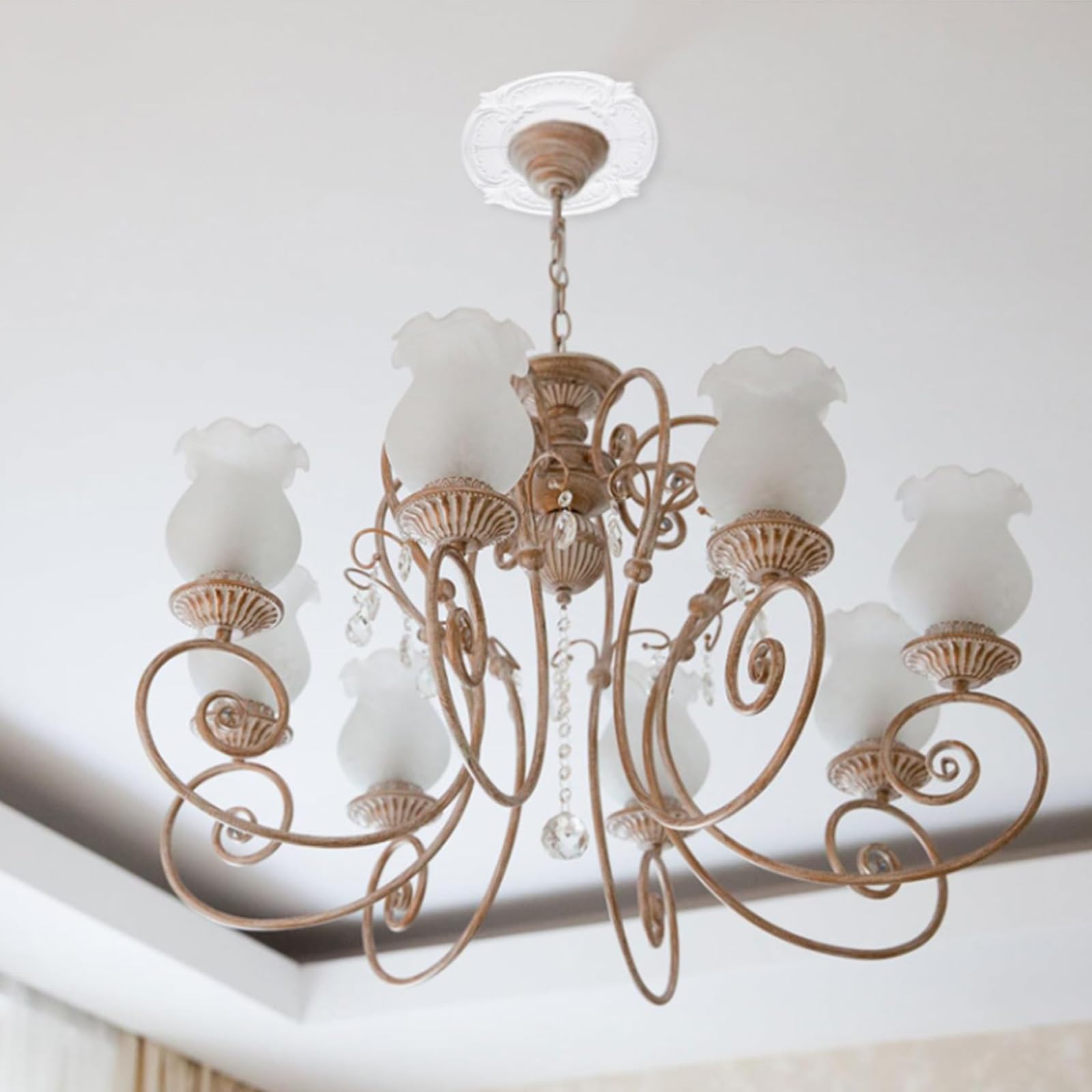 INCREWAY Medallón de techo con diseño dividido de 12 pulgadas para luces y ventiladores, corte de 5 pulgadas, segmentos de poliuretano desmontables, fácil instalación, decoración de placa de techo