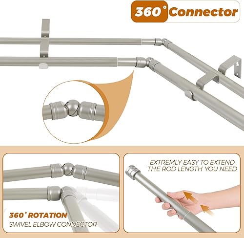 Miniatura 6 de Barra de cortina de ventana doble resistente de 1 pulgada, barra central telescópica de 36 a 72 pulgadas, juego de varillas laterales ajustables de