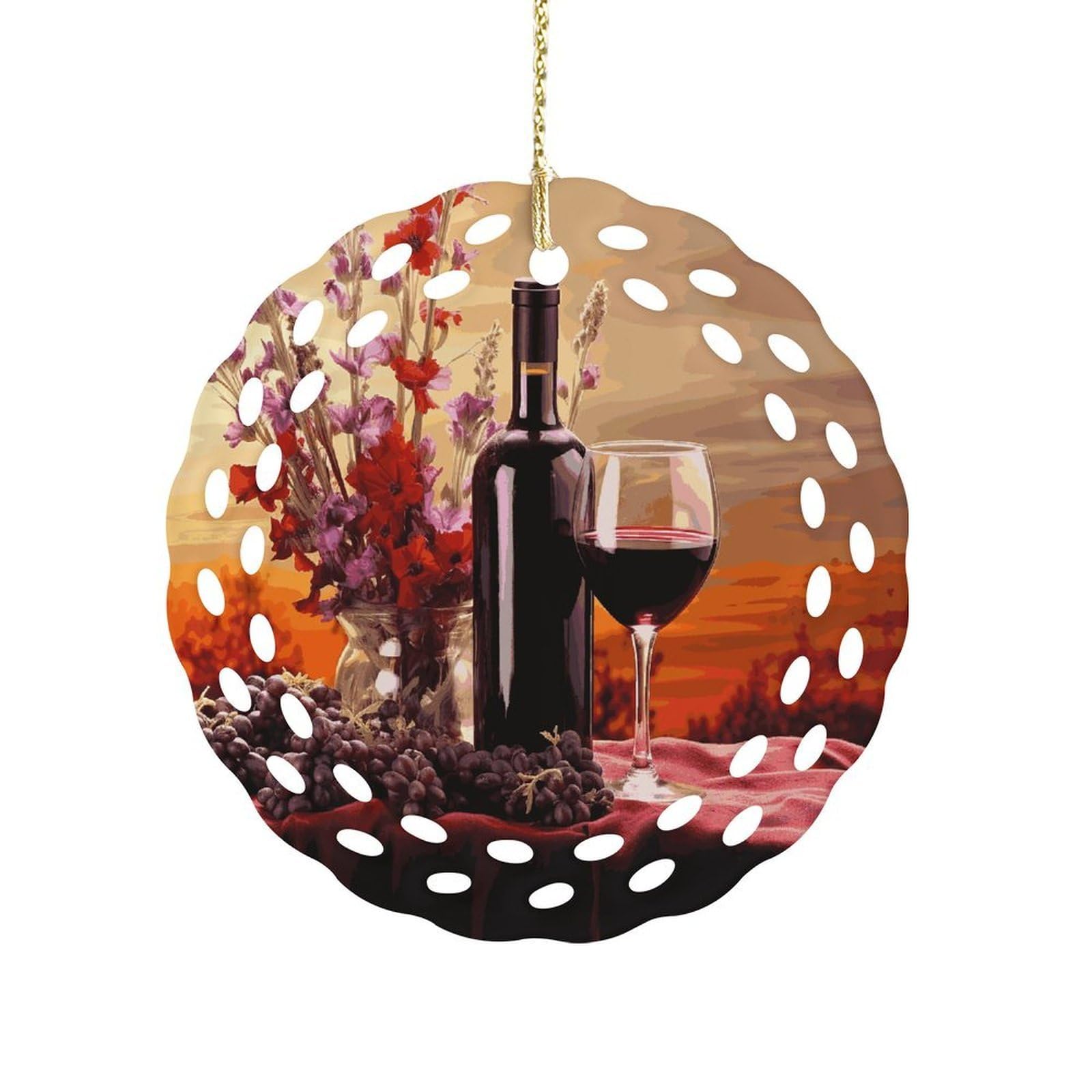 Red Wine Flower Christmas Ornament Holiday Hanging Decoration Xmas Tree Keepsake Personalized Xmas Tree Ornament Round Ceramic Ornaments for Keepsake Gifts Ideas Home Decor