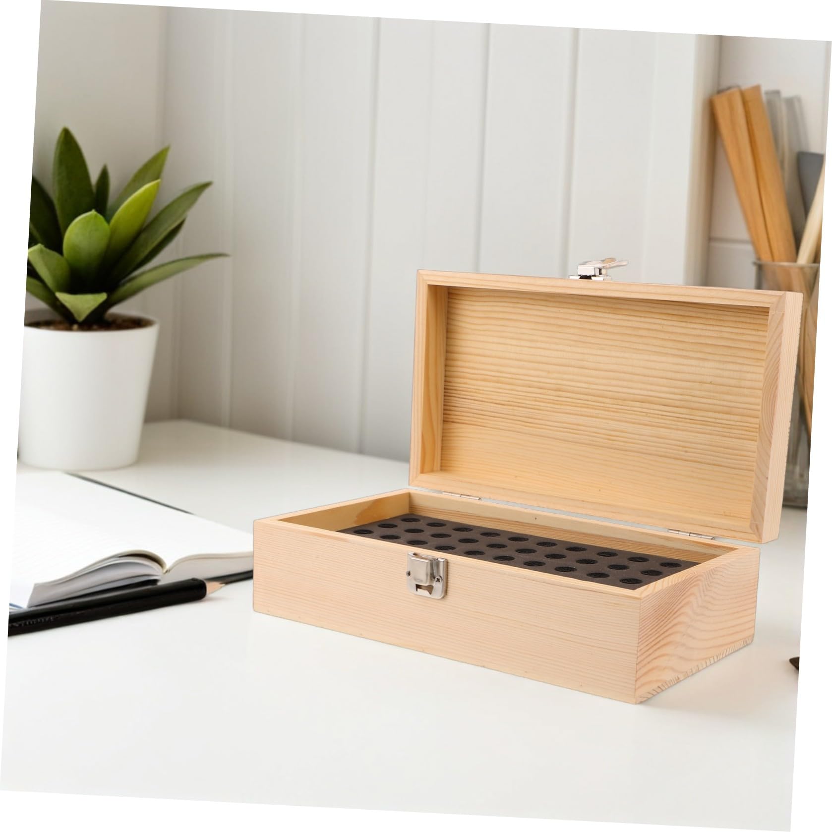 OSALADI Organizer Custodia Compatta per Batterie Aa in Legno con 55 Scomparti Protettivi e Rivestimento in Spugna per Casa e Viaggio