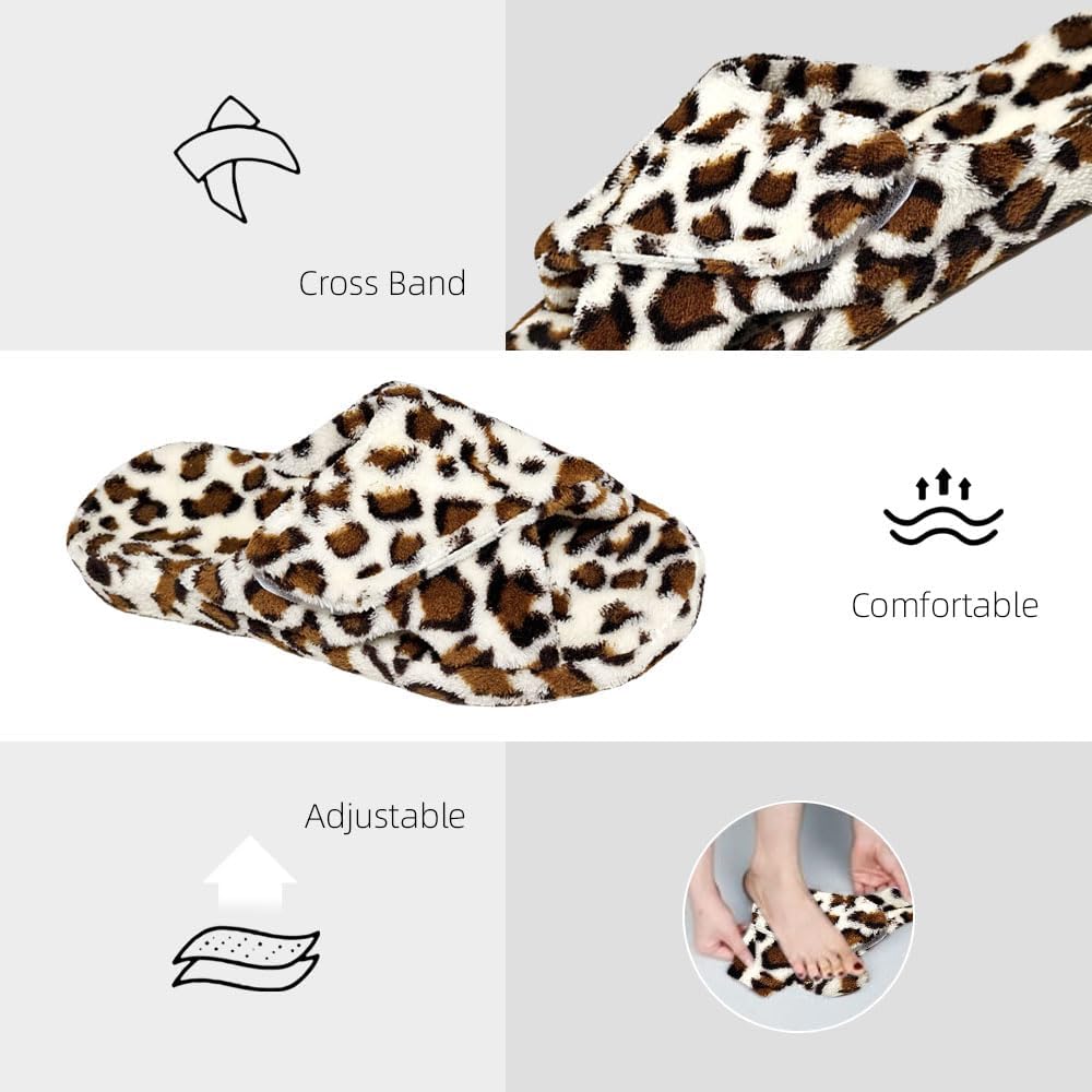 Women's Arch Support Orthopedic Slippers, Fuzzy Adjustable Hook & Loop Orthotic House Slippers for Plantar Fasciitis, Soft Furry Comfort Gift Slippers for Women