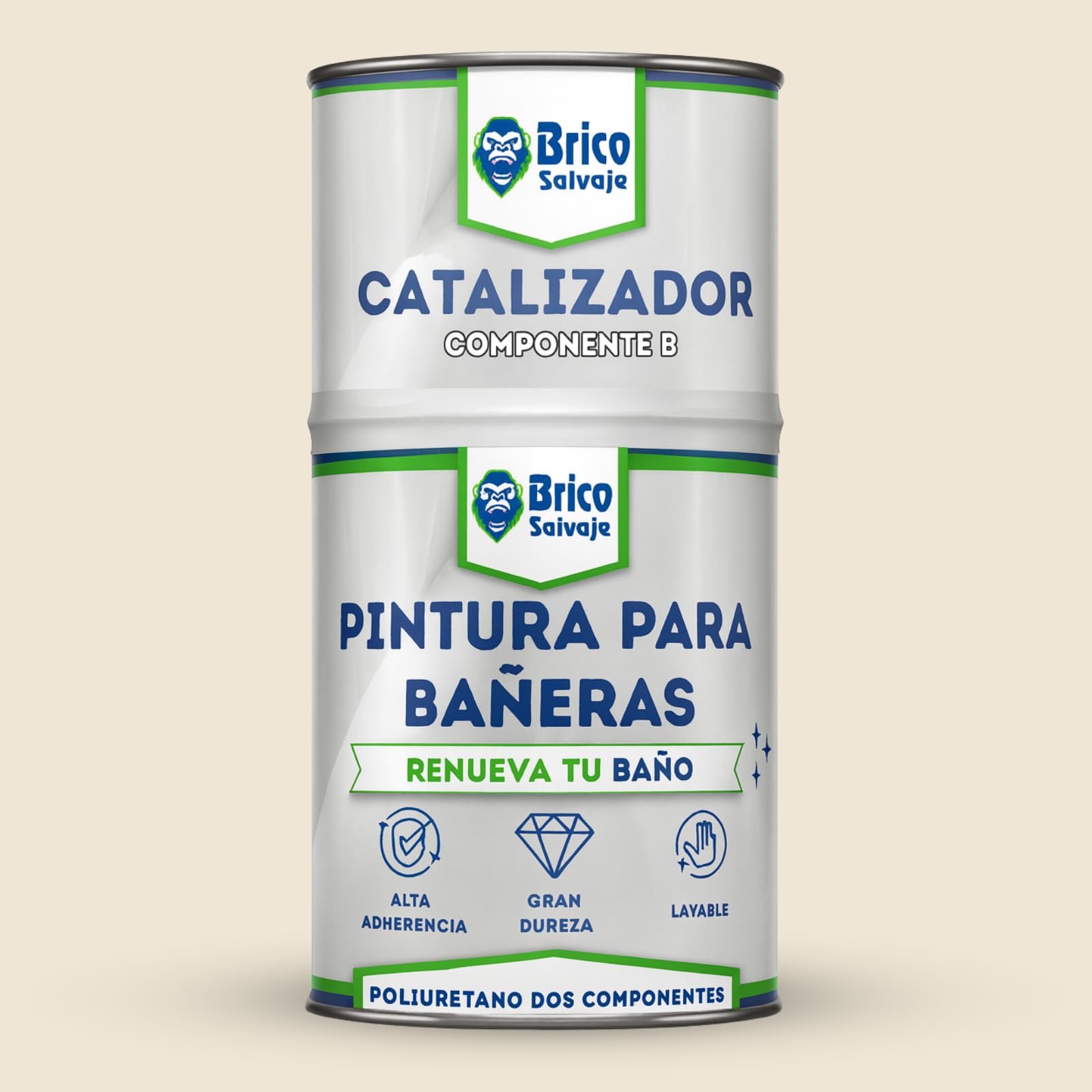 BRICOSALVAJE Pintura para Bañeras Acabado Mate | Poliuretano 2 Componentes 600+​150 | Renueva tu Bañera sin Obras | Fácil Aplicación con Rodillo o Brocha en Baños Interiores (Beige Claro Scarlett)