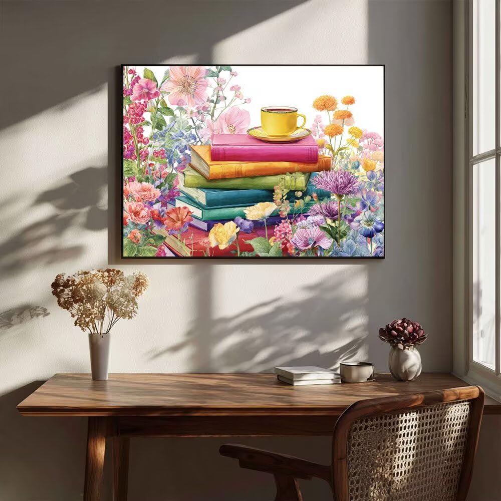 Malen Nach Zahlen Erwachsene DIY Komplettset - Hochwertige Acrylfarben & Leinwand - Entspannendes Kunsthandwerk für Anfänger & Fortgeschrittene - Ideales Home Deko - Buch Blumen Motiv (80x100cm) C-833