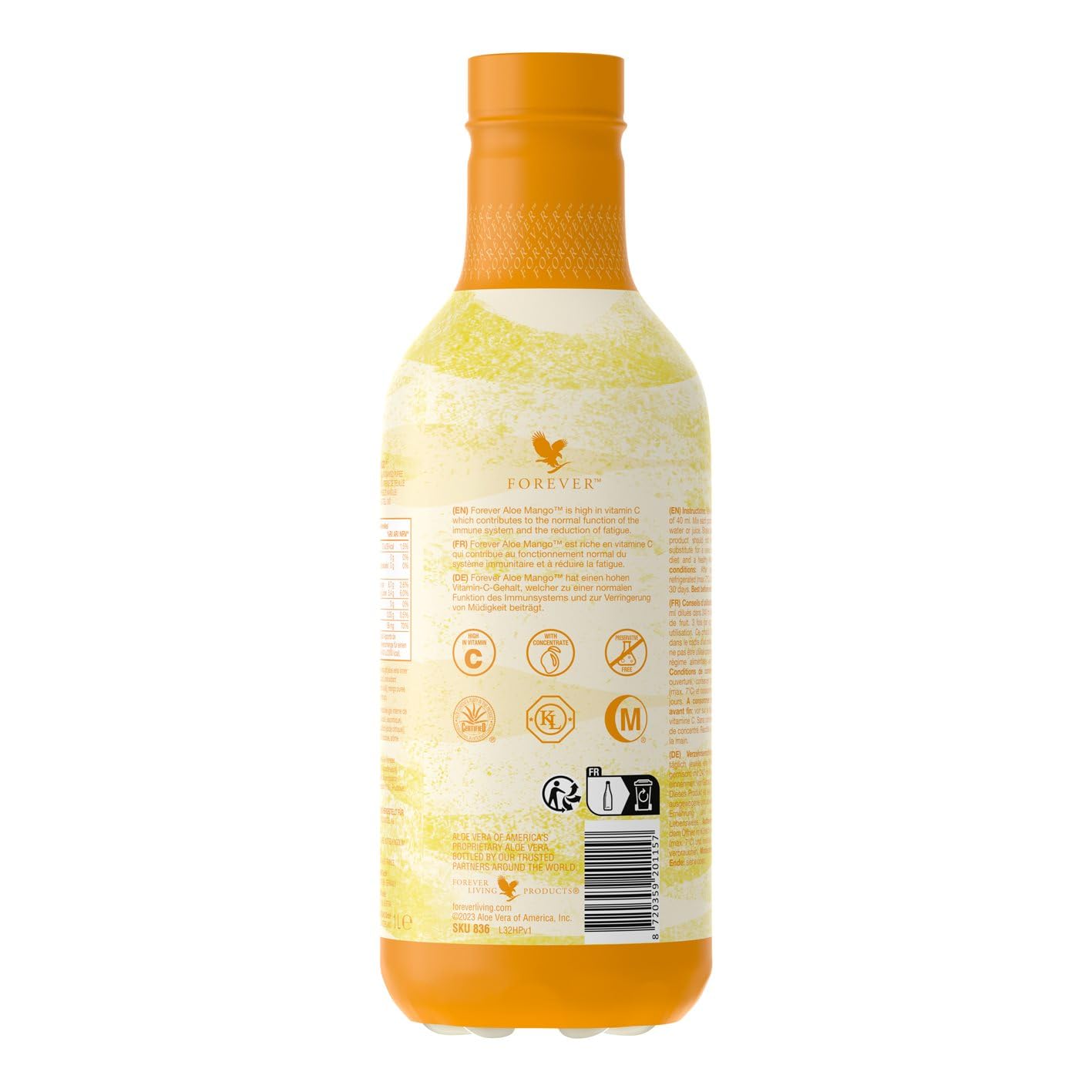 Forever Aloe Mango | 1 l | 86% Aloe Vera | Mango-Geschmack