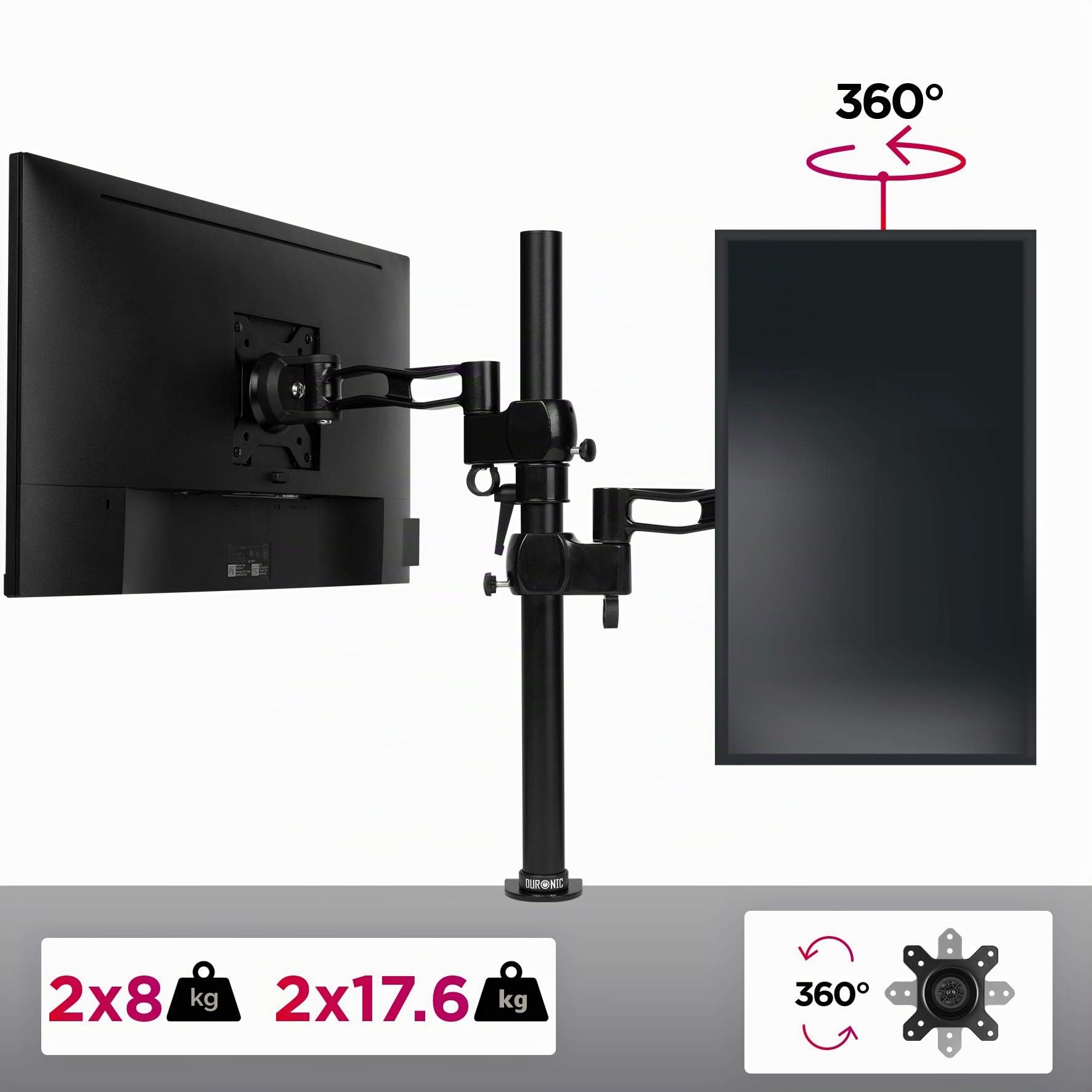 Duronic DM35V2X2 Braccio per 2 monitor per computer con estensione | Supporto verticale doppio schermo PC articolato ergonomico da scrivania | VESA 75 100 | Altezza regolabile | Rotativo inclinabile
