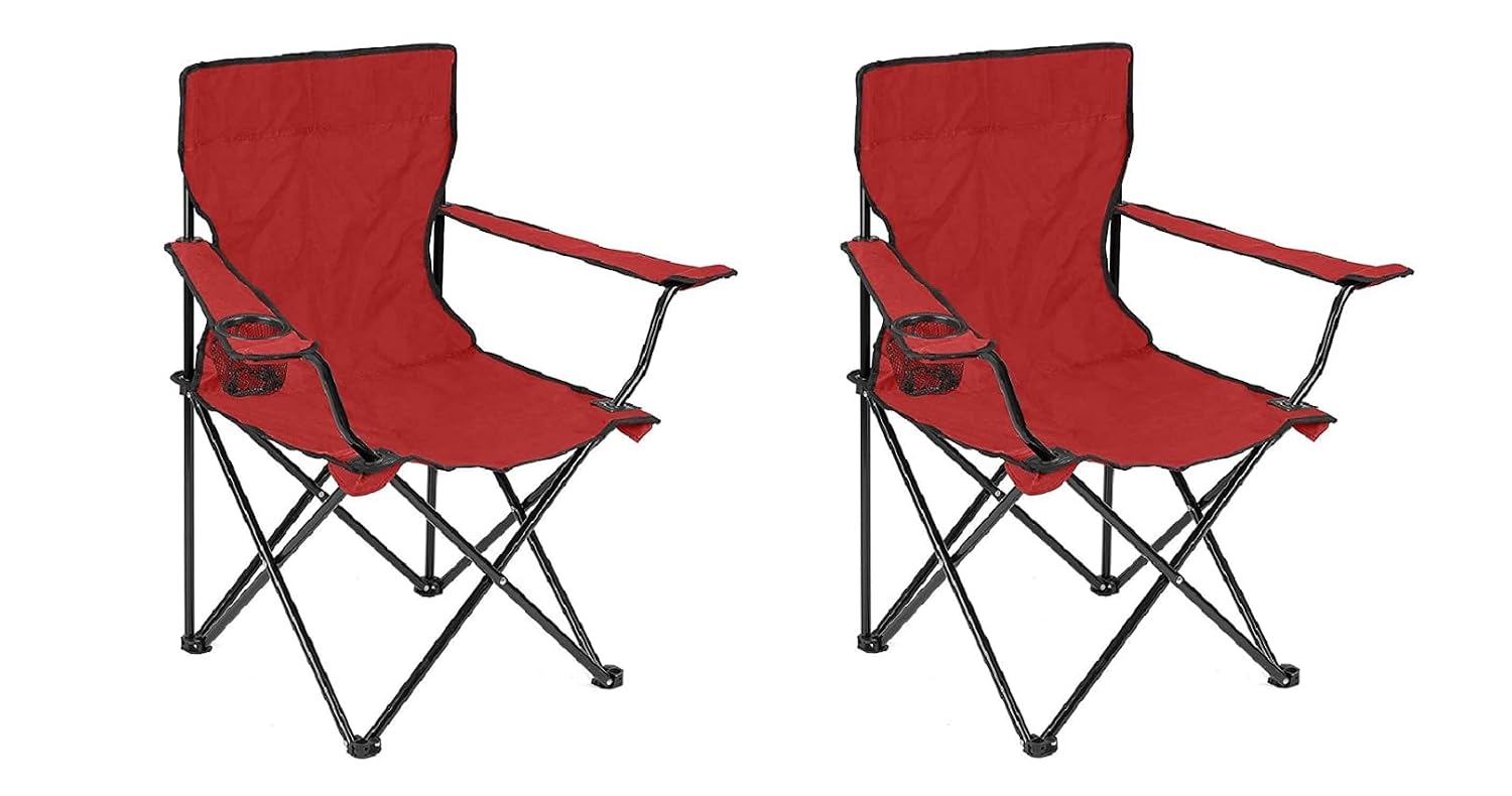 Folding Fishing/Camping Chair with Cup Holder and Transport Bag (Random Colour) (Pack of 2)