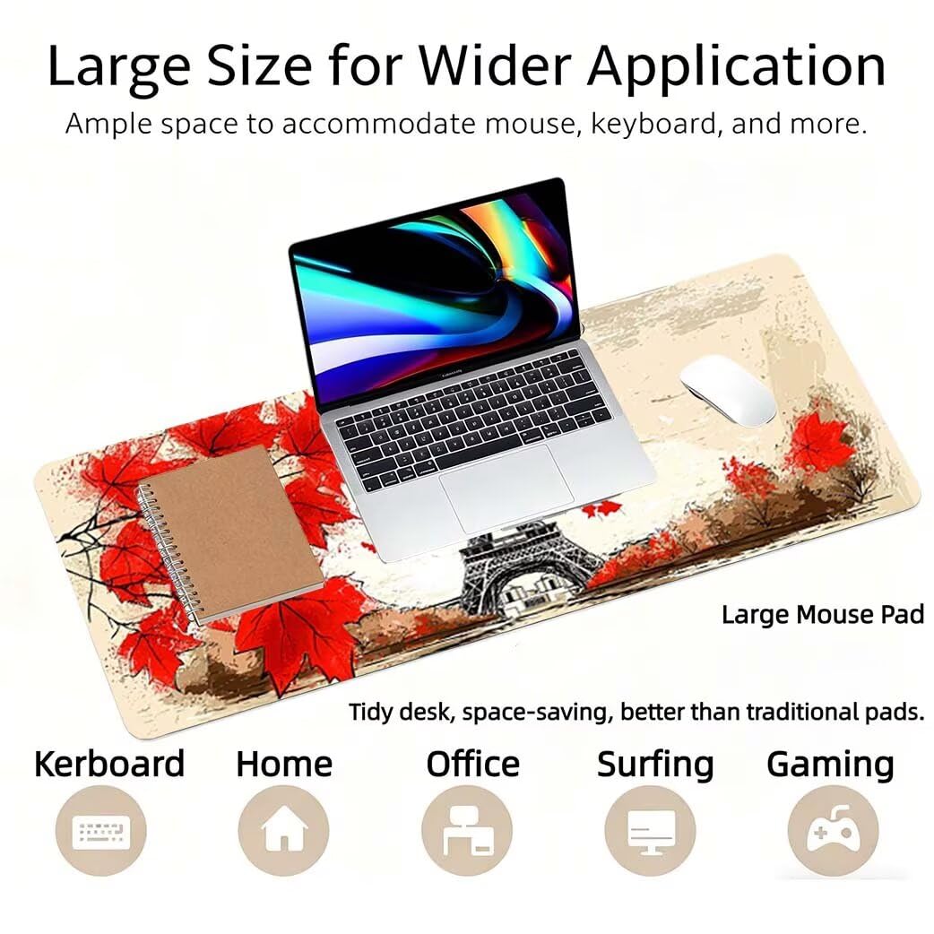 Lpfieonn Retro Großes Schreibtischunterlage, XXL Schreibtischunterlagen, Beige XXL Wasserdicht Gaming Mousepad mit Vernähter Rand und Rutschfeste Gummibasis, für Laptop/Hause/Büro 120x60cm PF-2913