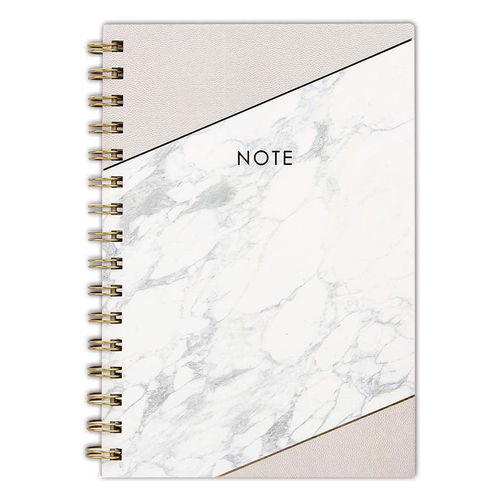 SUNDREAM Hardcover A5 Notebook,Marble Spiral Notebook Journal,80 Sheets,6.1"x8.3" Double Wire-O (White)