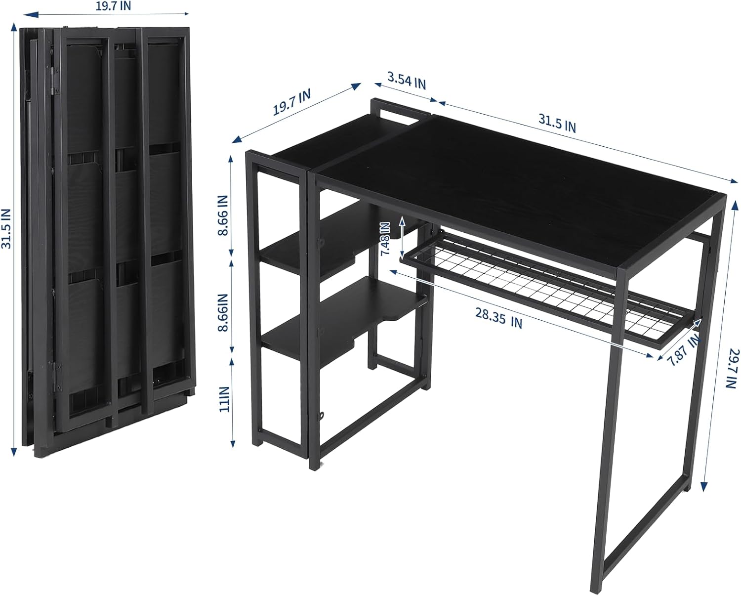 GarveeHome 35 inch Folding Desk Writing Computer Desk with Storage Shelf,Spaces Saving Writing Sturdy Table No Assembly,for for Bedroom, Home Office, Dorm, Apartment, Black
