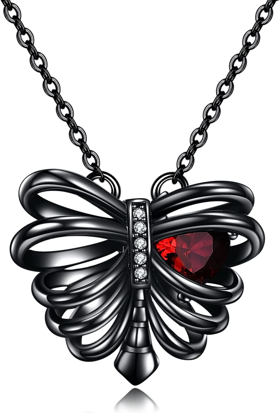 URONE Sterling Silver Rib Necklace Skull Rib/Skeleton Hand/Key/Coffin/Infinity Pendant Gothic Skull Jewelry Gifts for Women