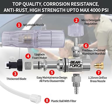 BEAR FORCE Pressure Washer Aluminium Foam CannonSnow Foam Lance Car Wash Foam Lance Pot, AdjustableNozzle for Lavor, for Michelin, for Mac Allister, for Cecotec,for Black & Decker, for Bosch AQT