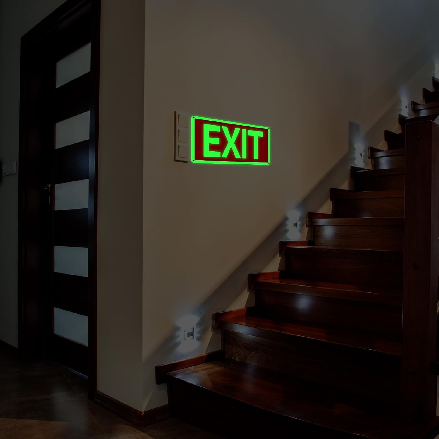 Gilprop 4 Pcs Glow in the Dark Exit Signs for Business 12 x 7 Inch Photoluminescent EXIT Aluminum Signs Heavy Duty Fade Resistant Stickers for Indoor Outdoor for Indoor and Outdoor, Office, Warehouse