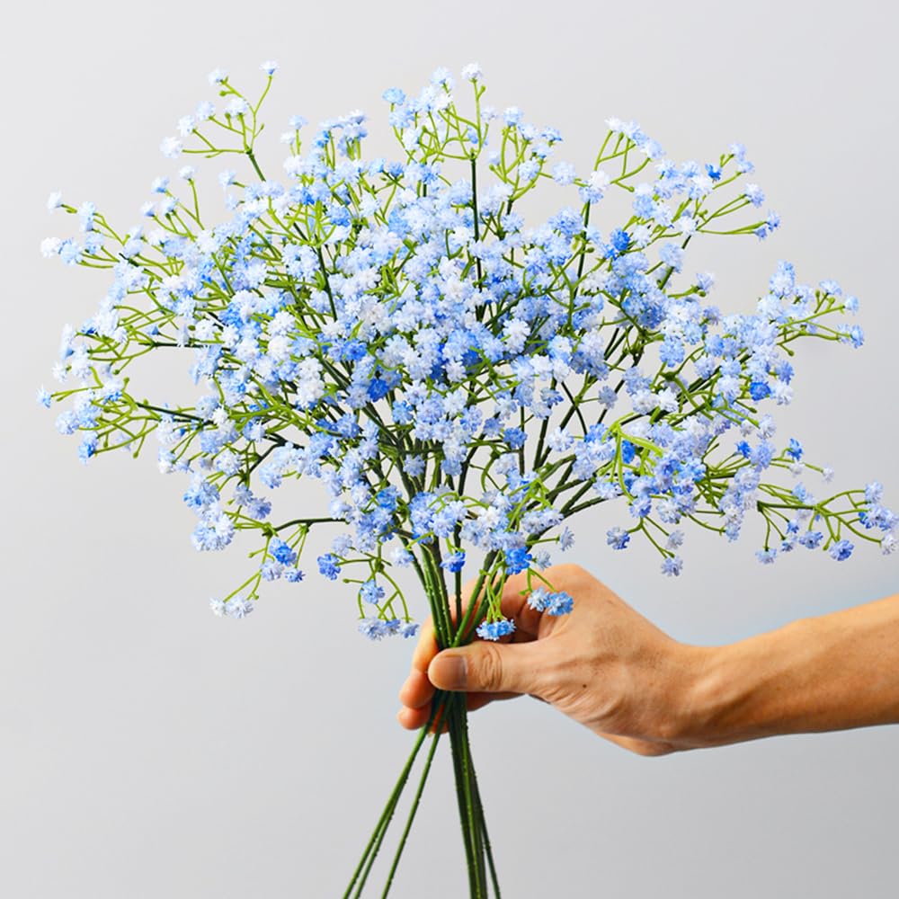 DODXIAOBEUL 12 Pcs Babys Breath Artificial Flowers 52cm Real Touch Long Stem Fake Gypsophila Flowers Bouquets for Wedding Bouquet Floral Arrangement Home Decor,Blue